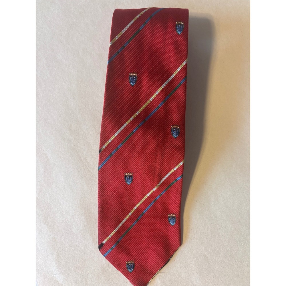 Fendi Silk Necktie Mens OS Red Good Striped Crest Regimental Made in Italy